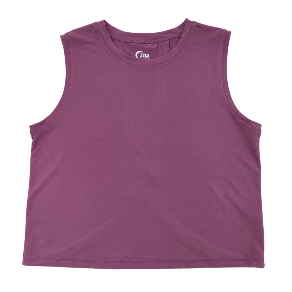 Zyia Active Tank Top Womens Large Plum Purple Split Tulip Back Crew Neck Workout